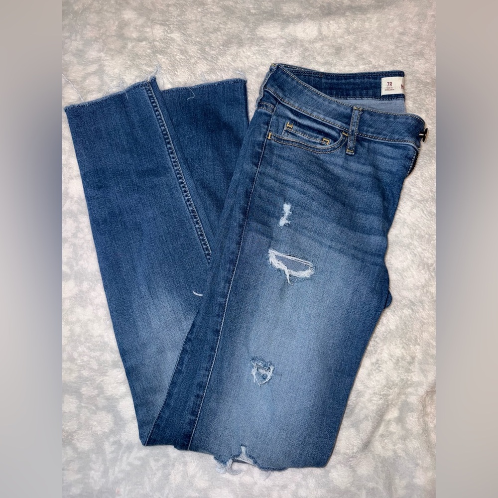 Hollister Women's Straight Leg Jeans - Distressed Blue